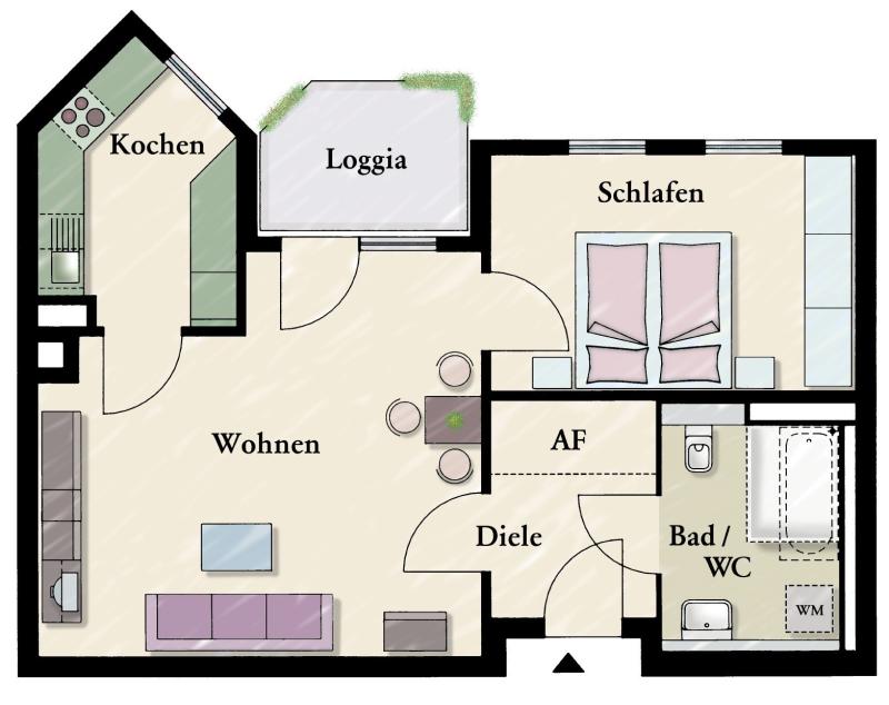 Grundrissbeispiel 2-Zimmer-Wohnung