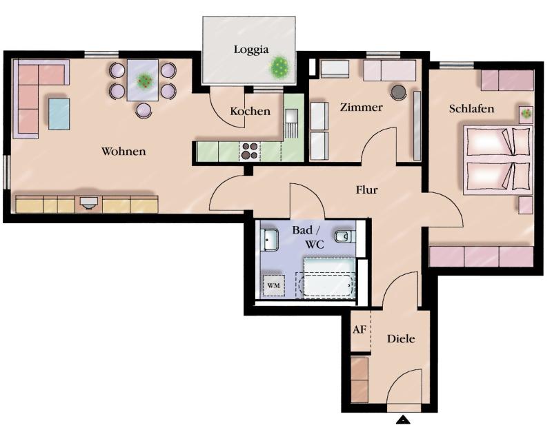 Grundrissbeispiel 3-Zimmer-Wohnung